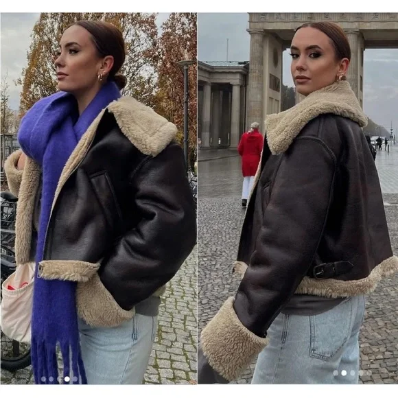 Zara double faced biker/ aviator jacket - Picture 6 of 13